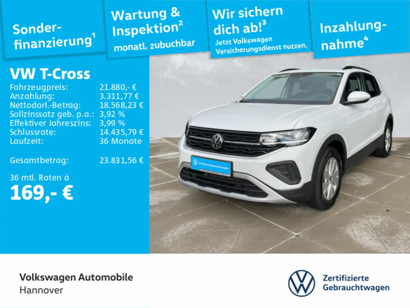 Volkswagen T-Cross 1.0 TSI Life Navi DigCockpit PDC SHZ ACC Weiß - 1