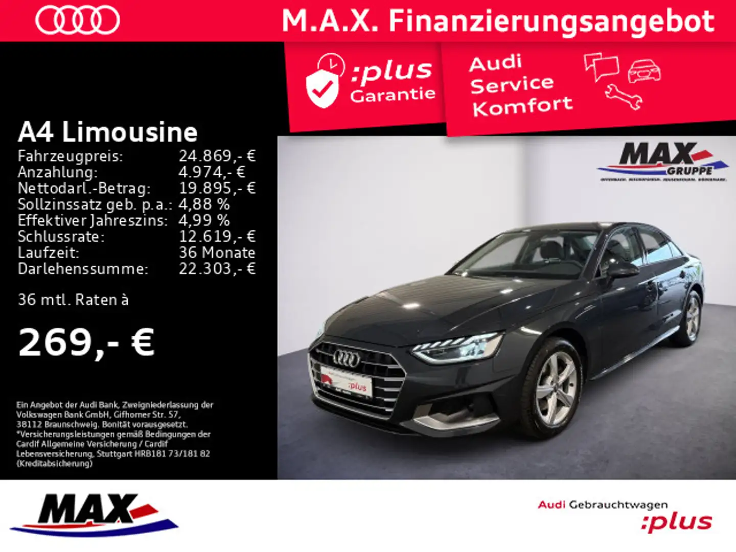 Audi A4 35 TFSI ADVANCED LED+VC+MMI NAV+PDC Gris - 1