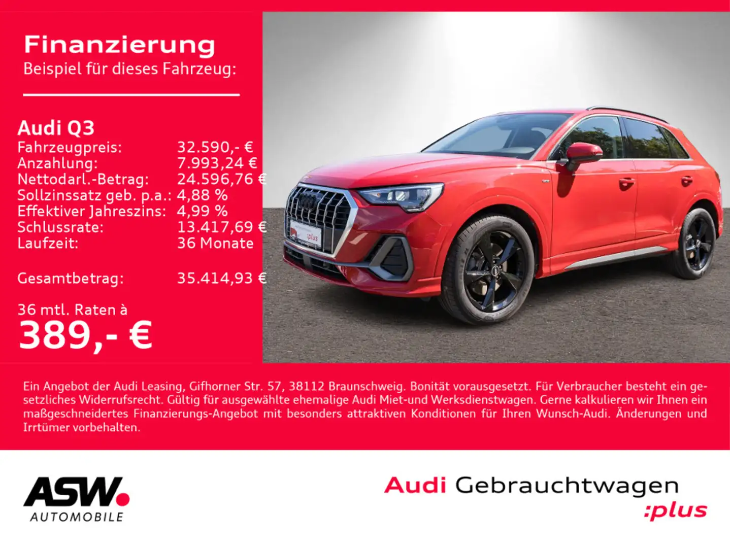 Audi Q3 40TDI S line quattro Stronic Navi LED AHK GRA Rojo - 1