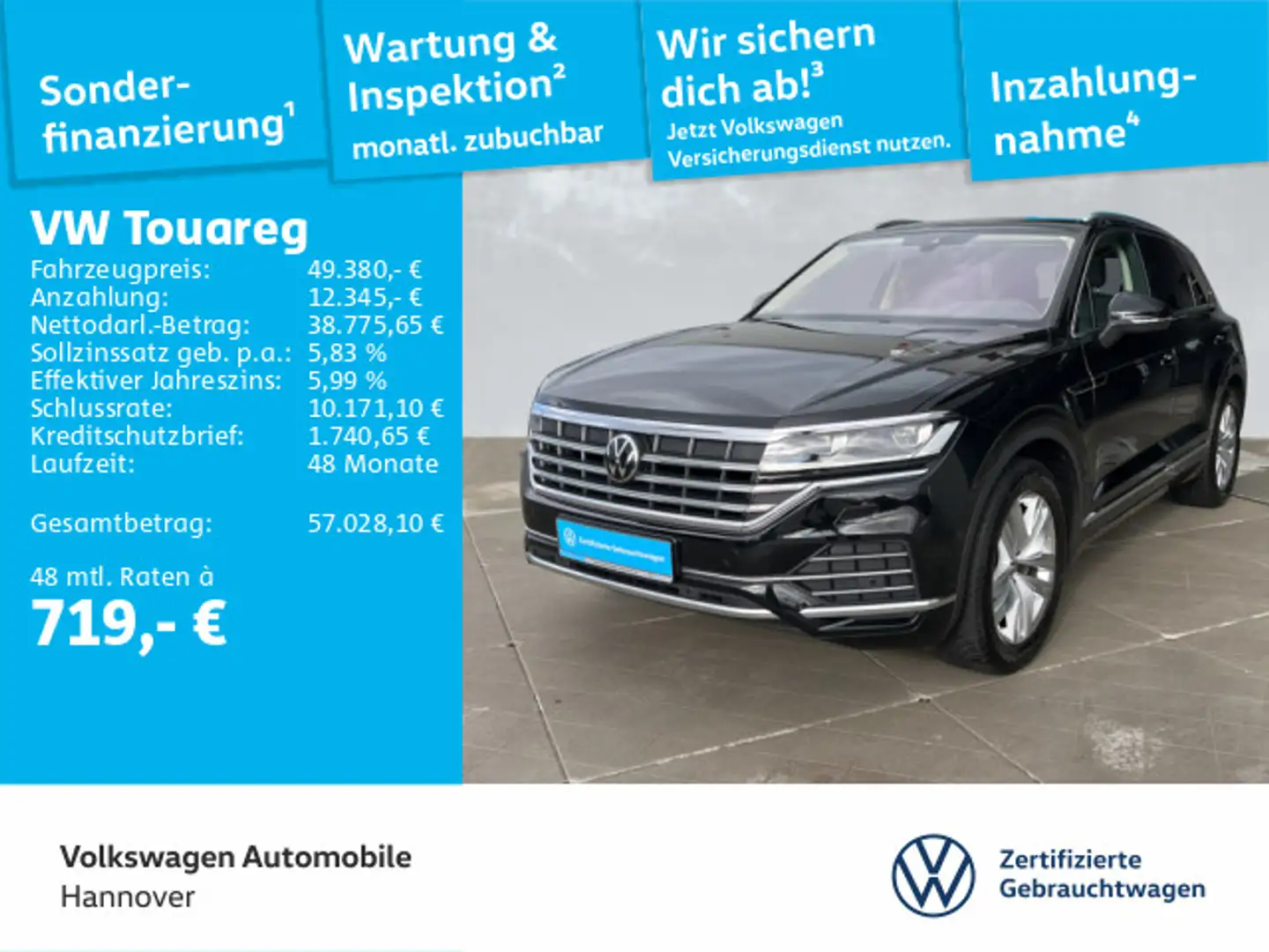 Volkswagen Touareg 3.0 TDI DSG Atmosphere Navi AHK LED Luft Schwarz - 1