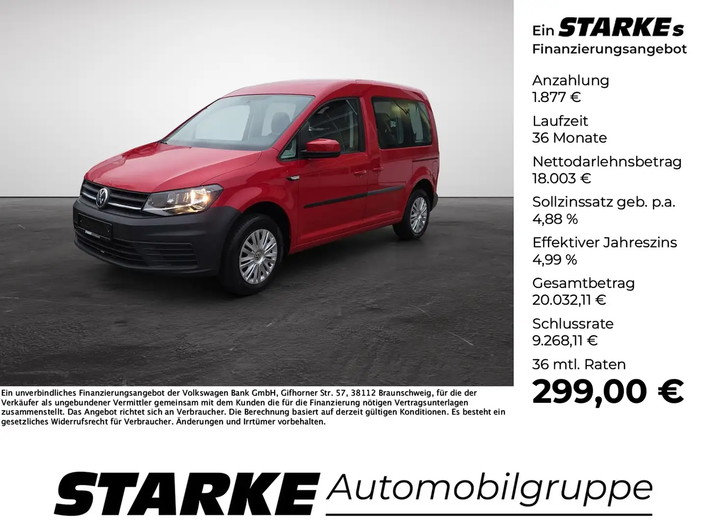 Volkswagen Caddy Kombi 2.0 TDI Trendline Navi PDC Klima Rot - 1