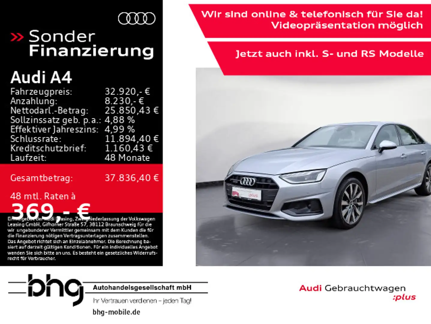 Audi A4 40 TDI quattro S tronic advanced Silber - 1