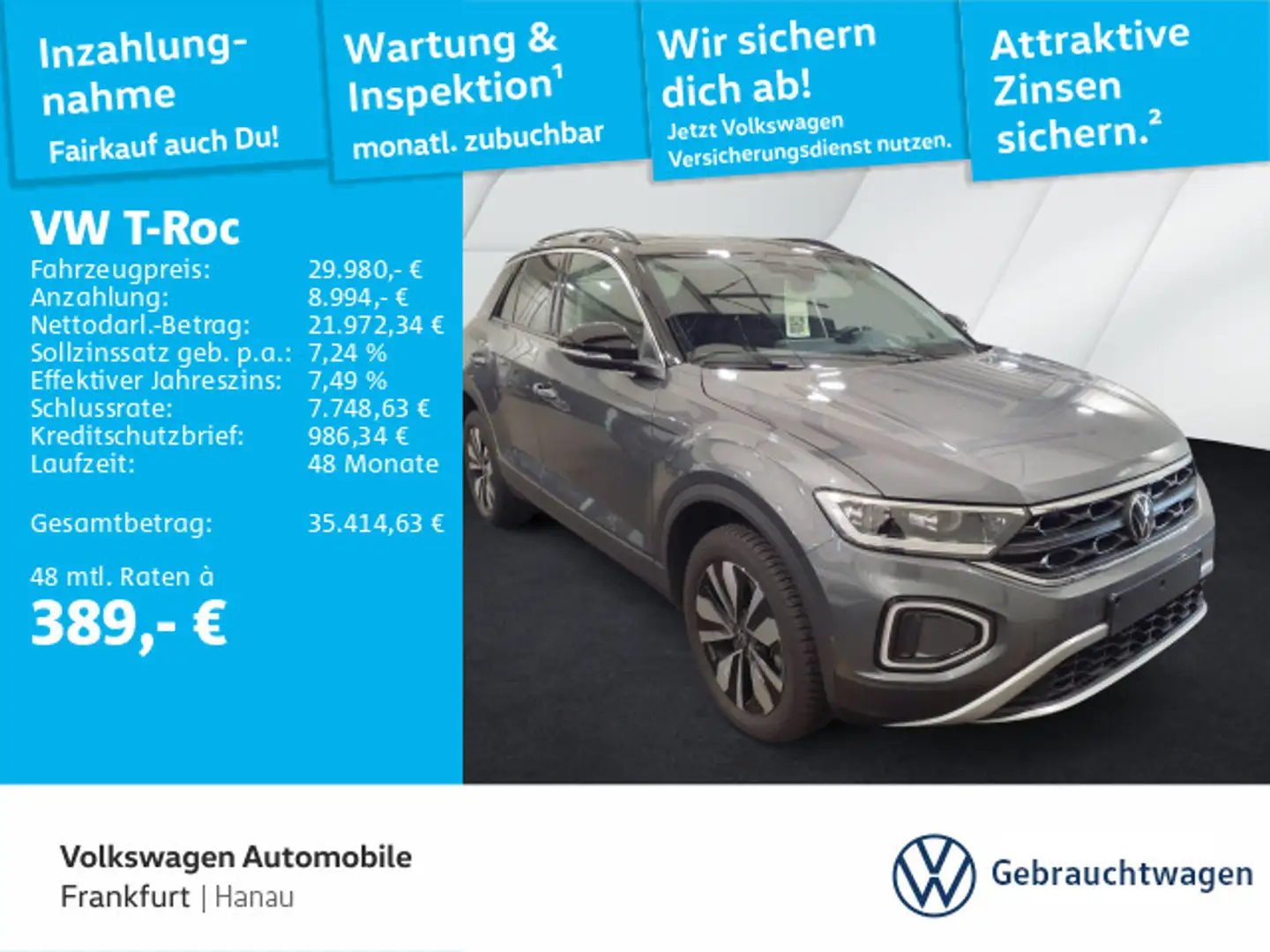 Volkswagen T-Roc 2.0 TDI DSG Goal Navi LEDPlus DAB+ FrontAs Grau - 1