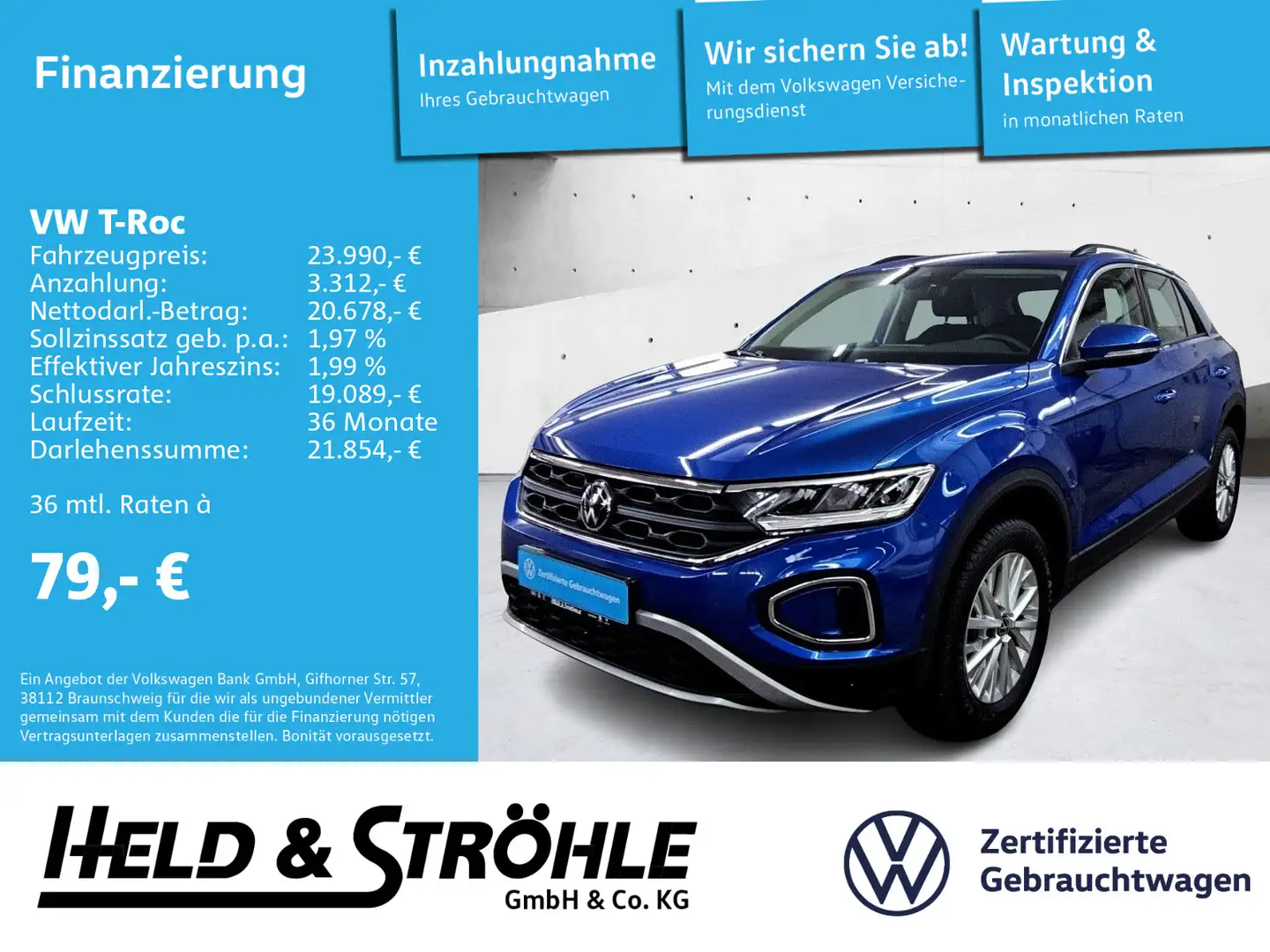 Volkswagen T-Roc T-ROC Life 1.0 TSI STANDHZG LED NAV PARKLENK SHZ Blau - 1