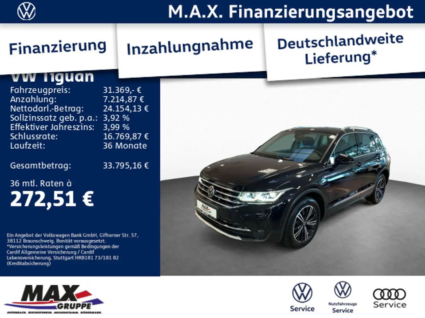 Volkswagen Tiguan 2.0 TDI DSG Elegance 4M MATRIX+PANO+KAM+A Negro - 1