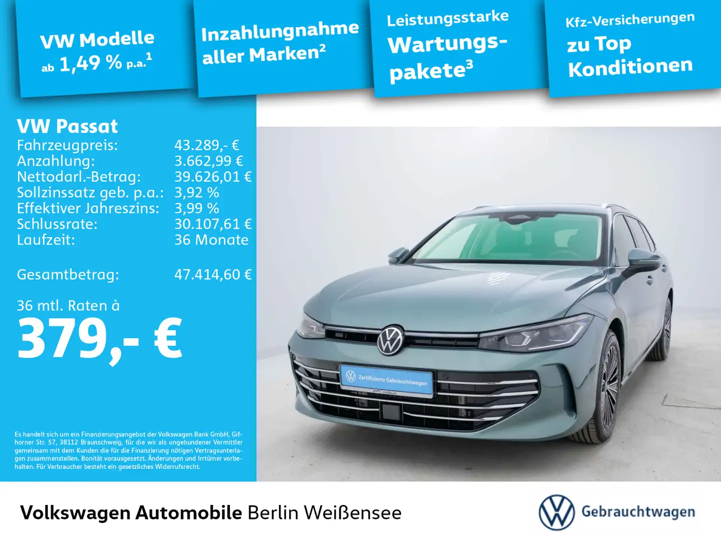 Volkswagen Passat Variant 2.0 TDI Elegance 4M*DSG*HUD*AHK*A Grün - 1