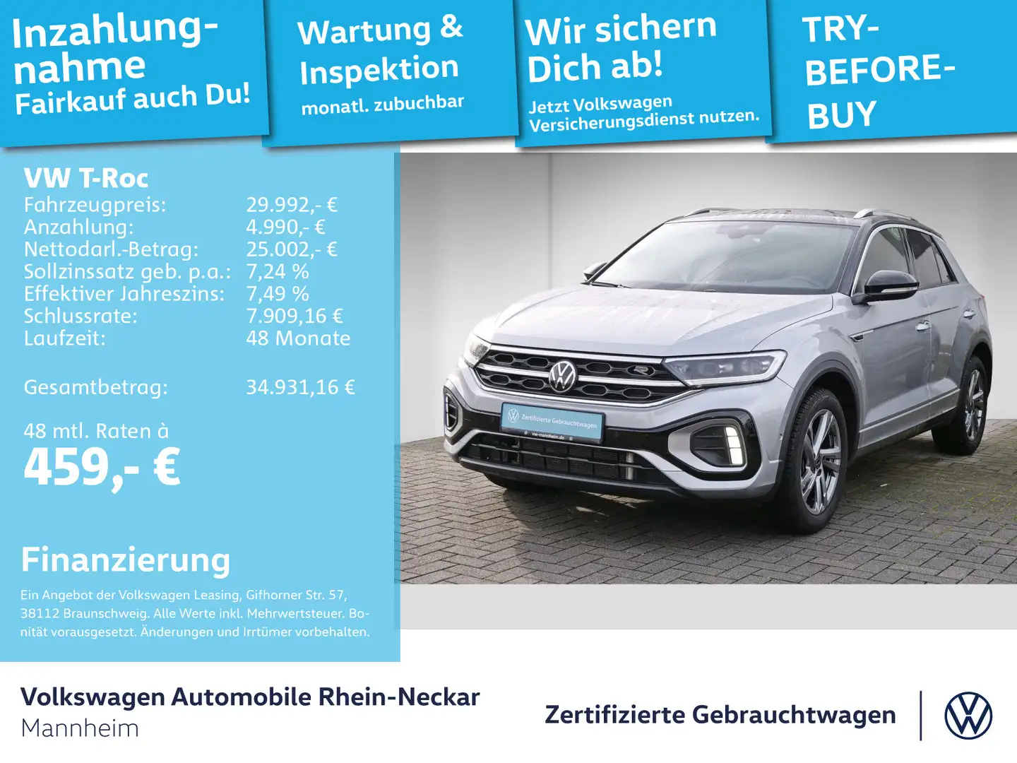 Volkswagen T-Roc 1.5 TSI DSG, R-Line, Navi, AHK, Kamera uvm Silber - 1