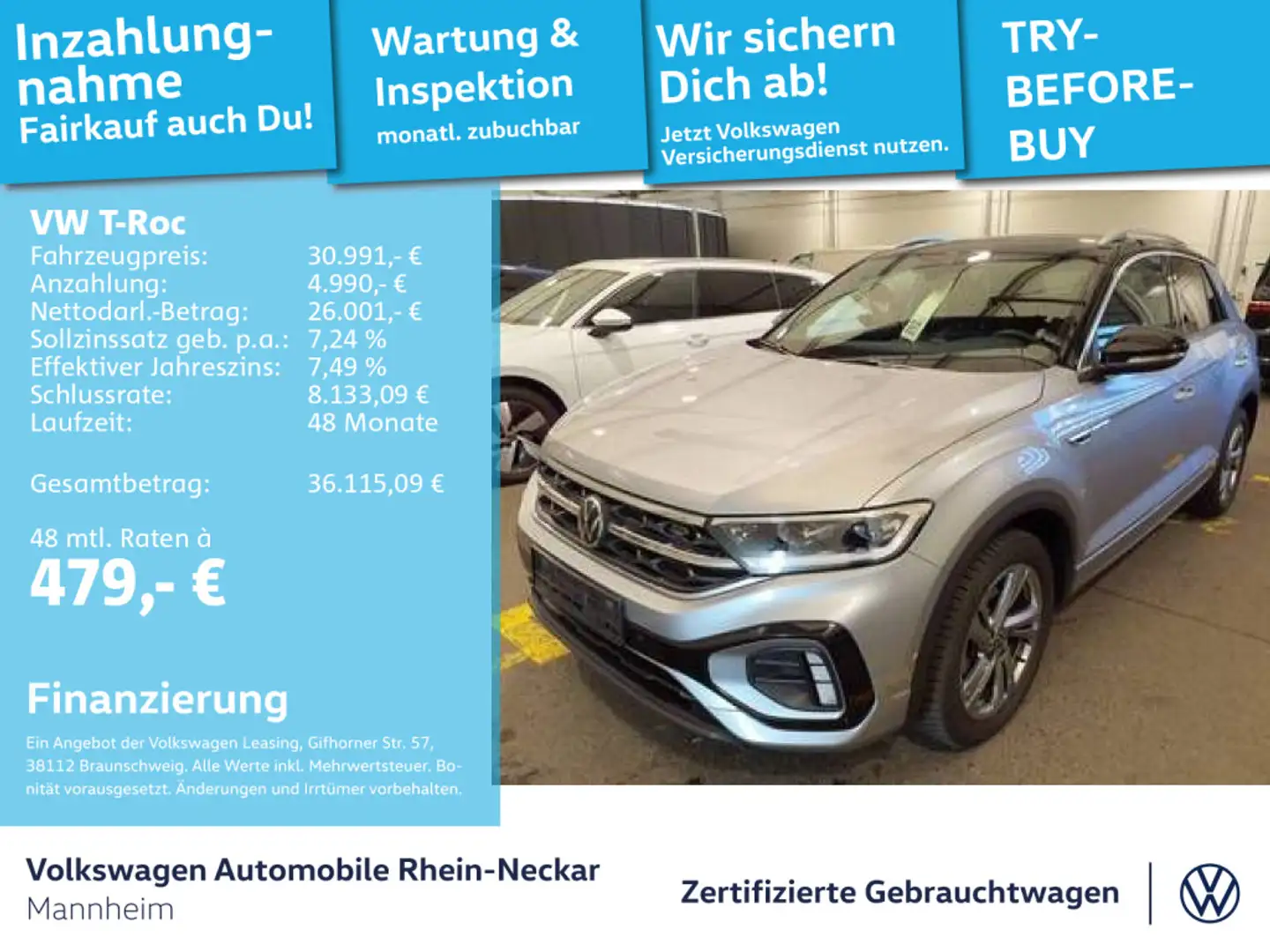 Volkswagen T-Roc 1.5 TSI DSG, R-Line, Navi, AHK, Kamera uvm Silber - 1