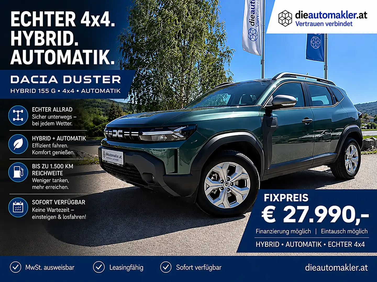 Dacia Duster ECHTER 4x4. HYBRID. AUTOMATIK |FIXPREIS € 27.99... Grün - 1