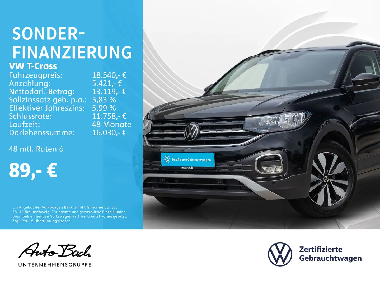 Volkswagen T-Cross 1.0 TSI MOVE, Navi, Soundsystem, App-Con Noir - 1