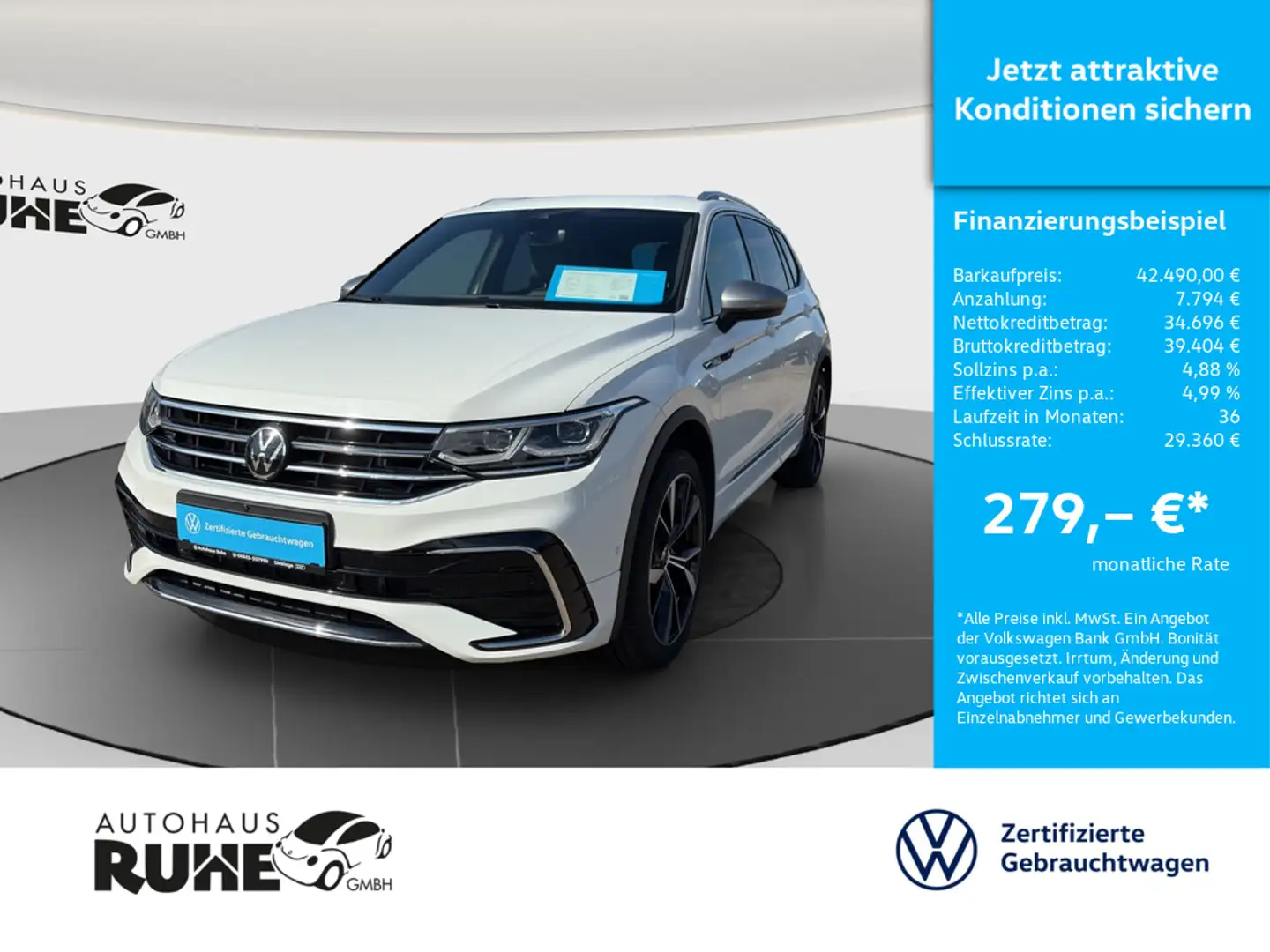 Volkswagen Tiguan Allspace R-Line 2.0 TDI DSG 4M AHK ACC Weiß - 1