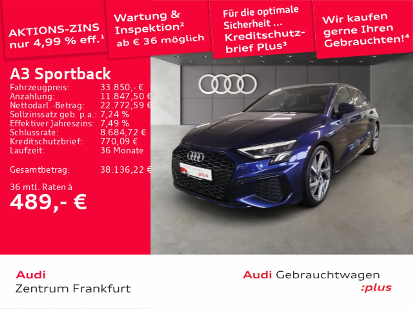 Audi A3 40 TDI quattro S tronic S line LED Blau - 1