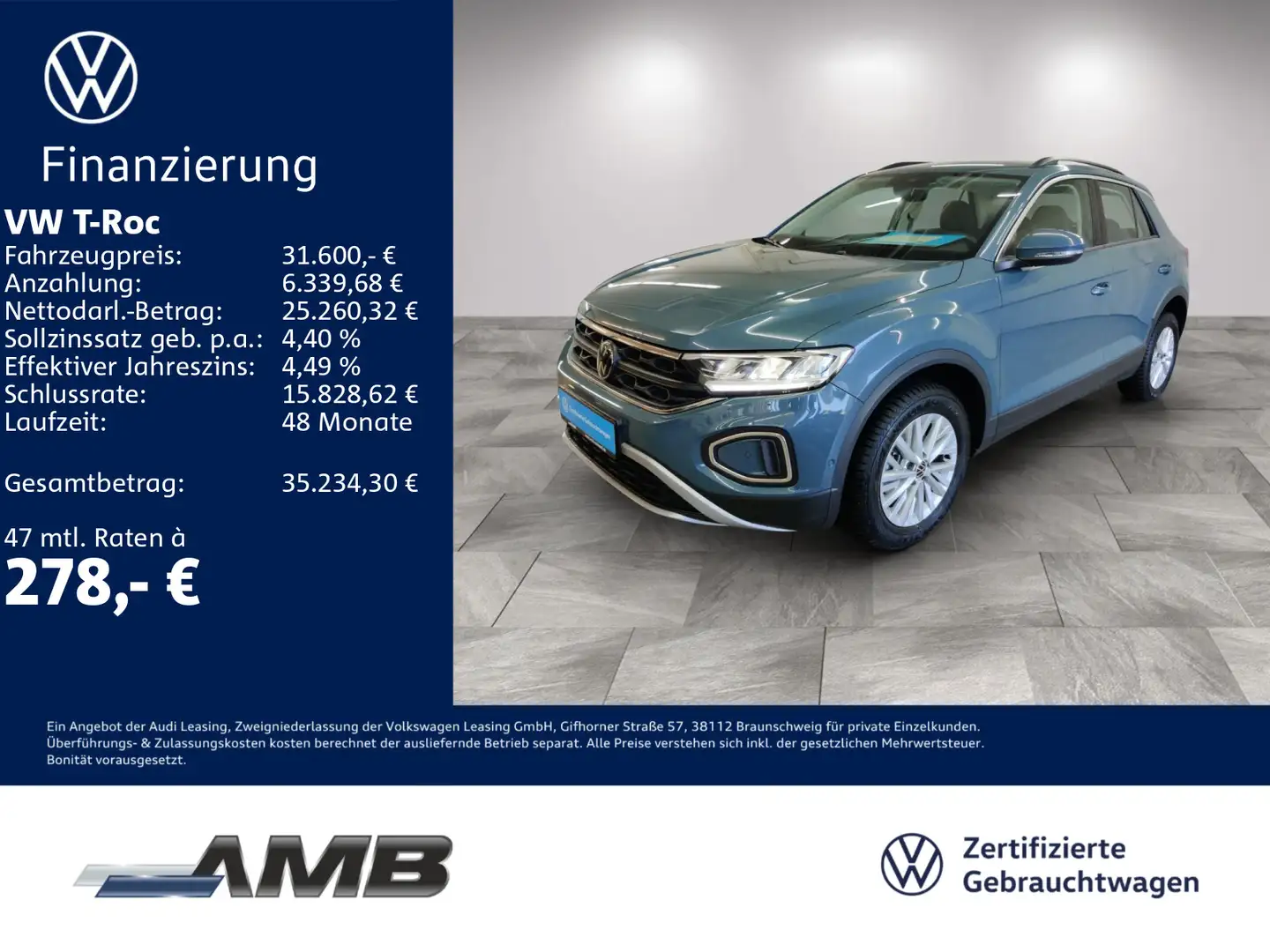 Volkswagen T-Roc Life 1.5 TSI DSG/LED/Navi/Standhzg/01.30Ga Blau - 1