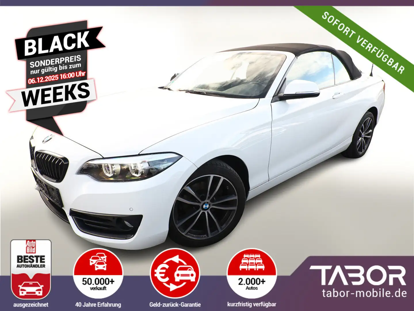 BMW 218 218i Cabriolet Sport Line LED Nav SHZ PDC Temp Weiß - 1