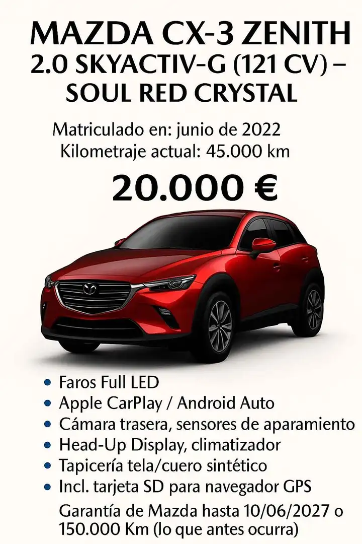 Mazda CX-3 CX-3 2.0 Skyactiv-G Zenith 121 CV Carplay Wireless Rojo - 1