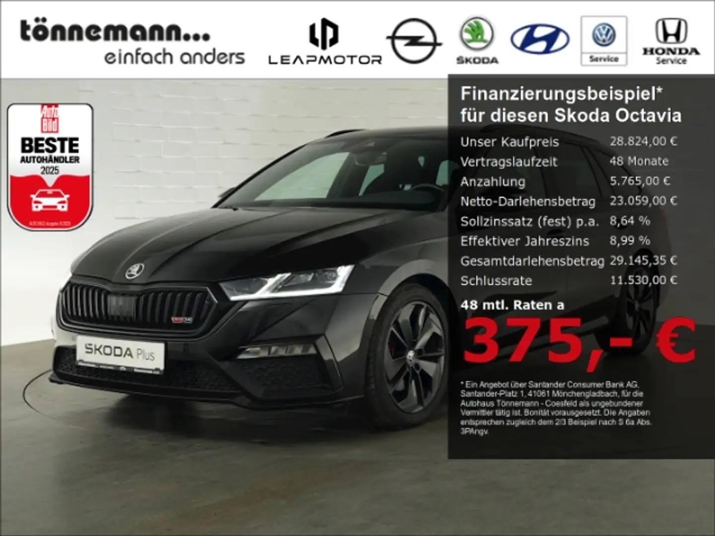 Skoda Octavia COMBI RS TDI DSG+AHK+LED+RÜCKFAHRKAMERA+SITZHEIZUN Чёрный - 1