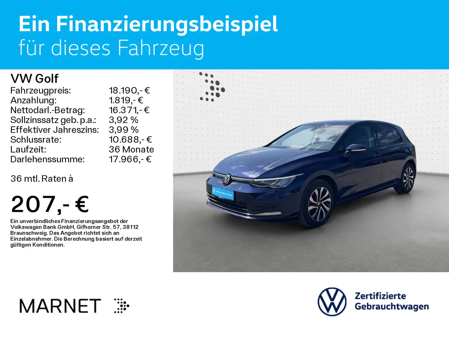 Volkswagen Golf VIII 2.0 TDI DSG Active*Navi* Kamera* IQ.DR Blauw - 2