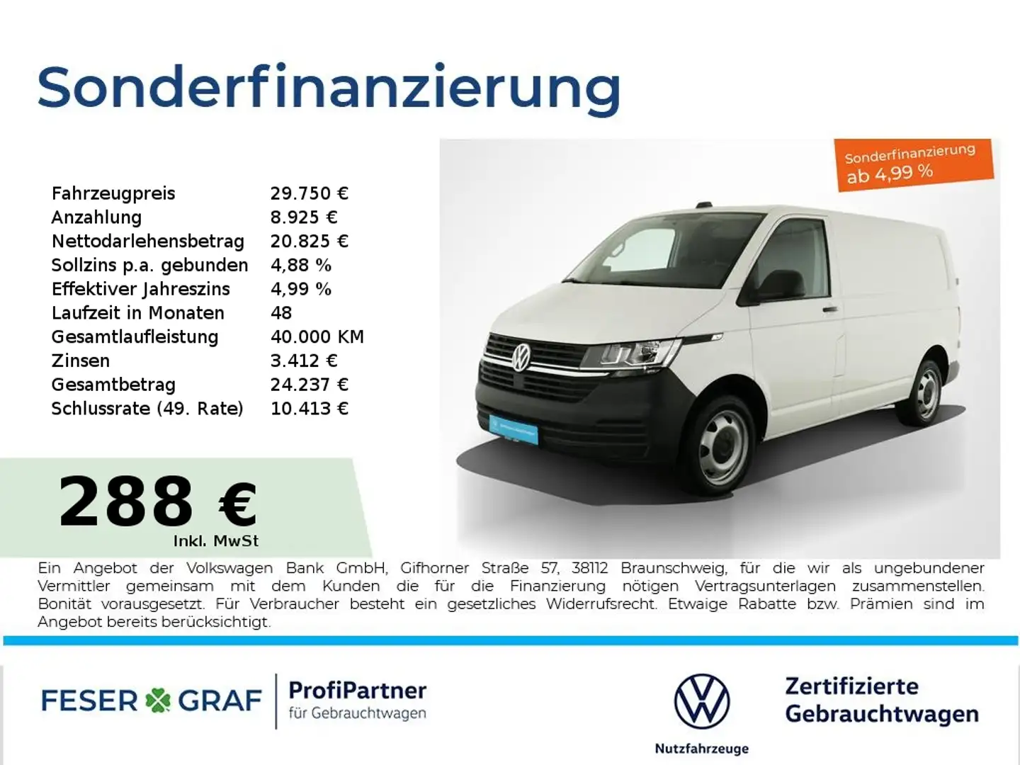 Volkswagen T6.1 Transporter 6.1 Kasten 2.0TDI DSG AHK ACC Heckflügeltüren Weiß - 1