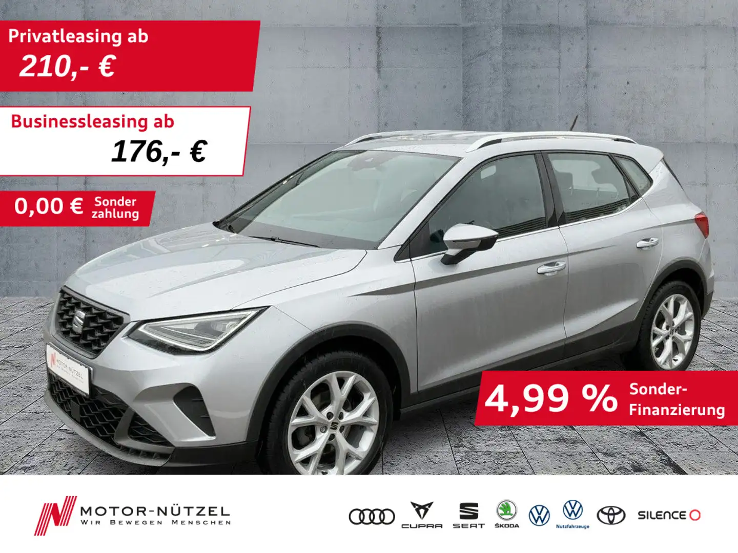 SEAT Arona 1.0 TSI DSG FR-LINE LED+NAV+APP+GRA+PDC+VC Silber - 1