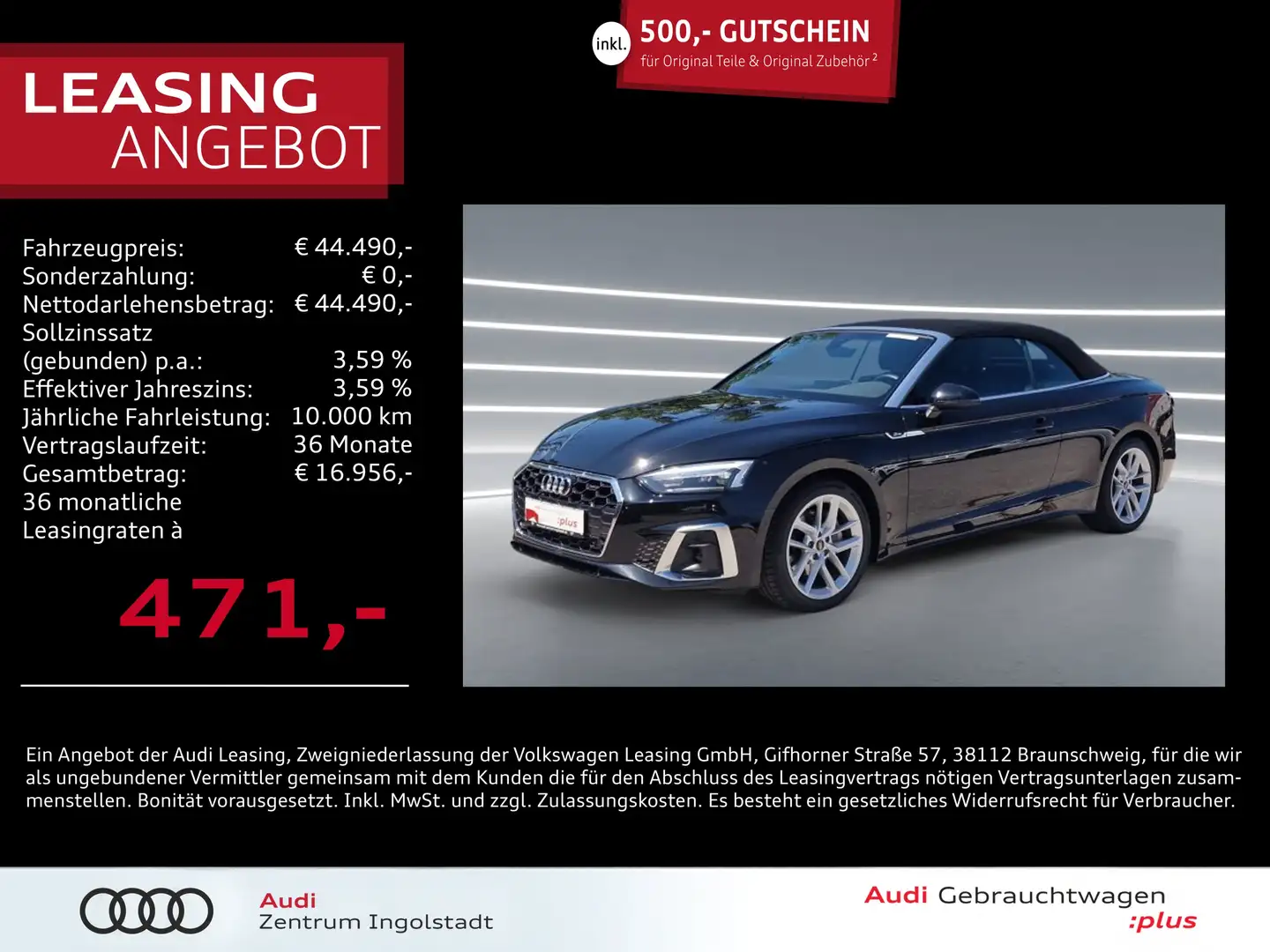 Audi A5 Cabriolet 40 TFSI S line ACC virtual+ Keyless Schwarz - 1