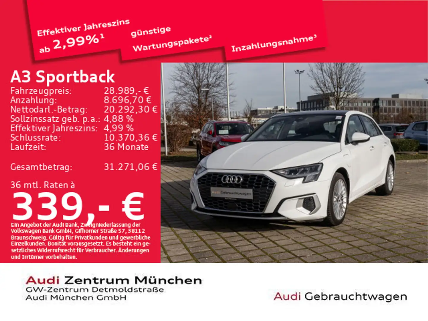 Audi A3 40 TFSI e S tronic advanced Pano/Vi Weiß - 1