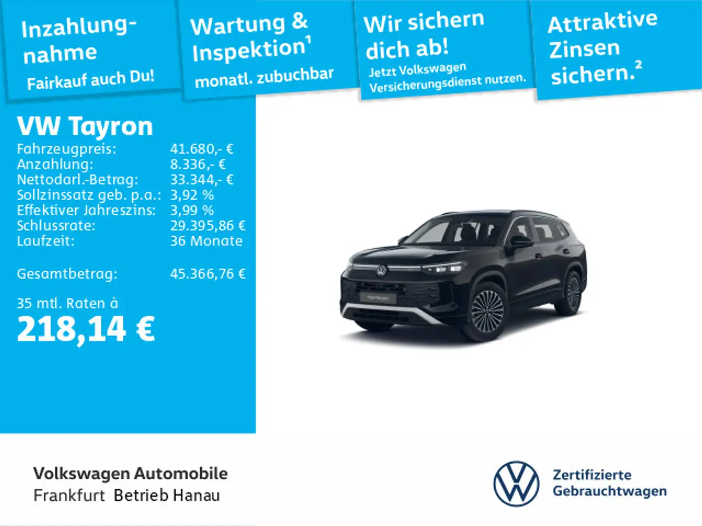 Volkswagen Tayron 2.0 TDI DSG Life 4Motion Navi IQ.Light AC Schwarz - 1
