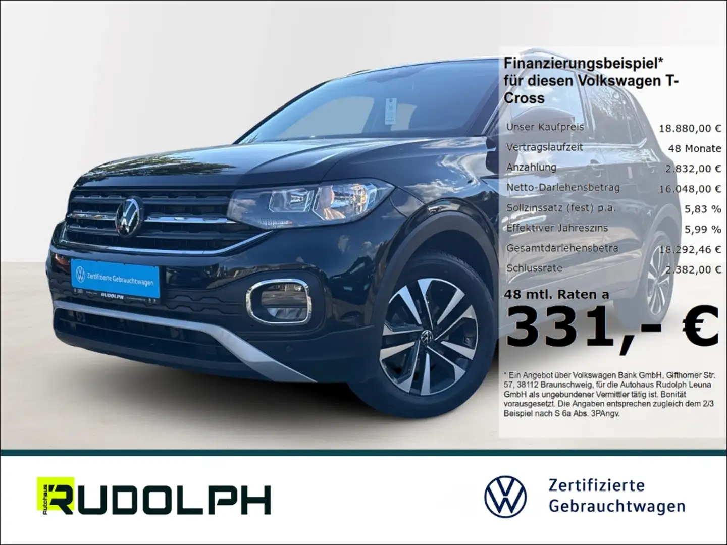 Volkswagen T-Cross United 1.0 TSI 5-Gang BT SHZ PDCv+h ACC Fernlichta Schwarz - 1