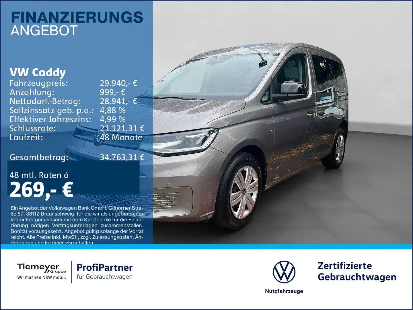 Volkswagen Caddy TSI ANSCHLUSSGARANTIE ST.HEIZ AHK LED NAVI Beige - 1