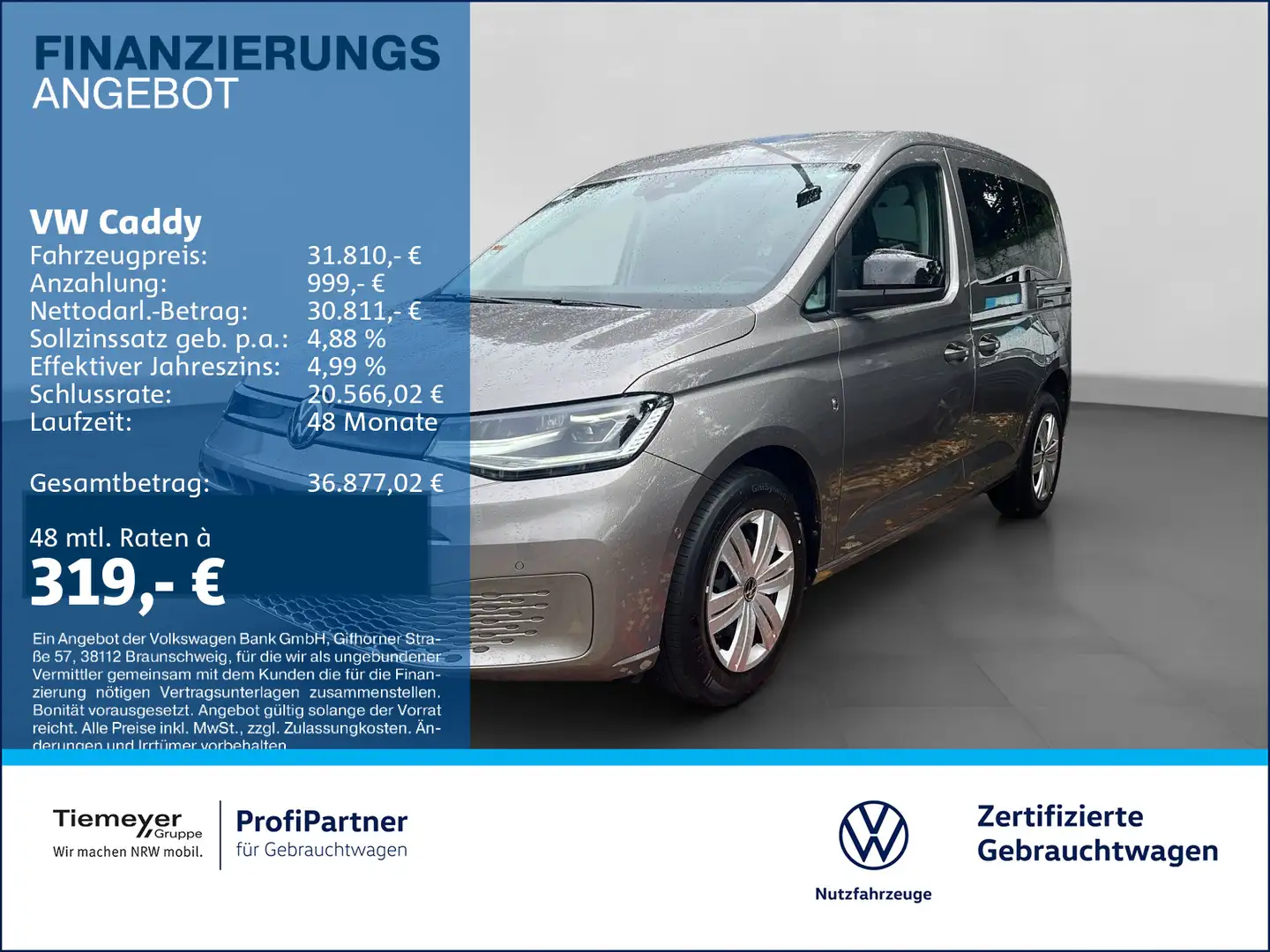 Volkswagen Caddy TSI ANSCHLUSSGARANTIE ST.HEIZ AHK LED NAVI Beige - 1