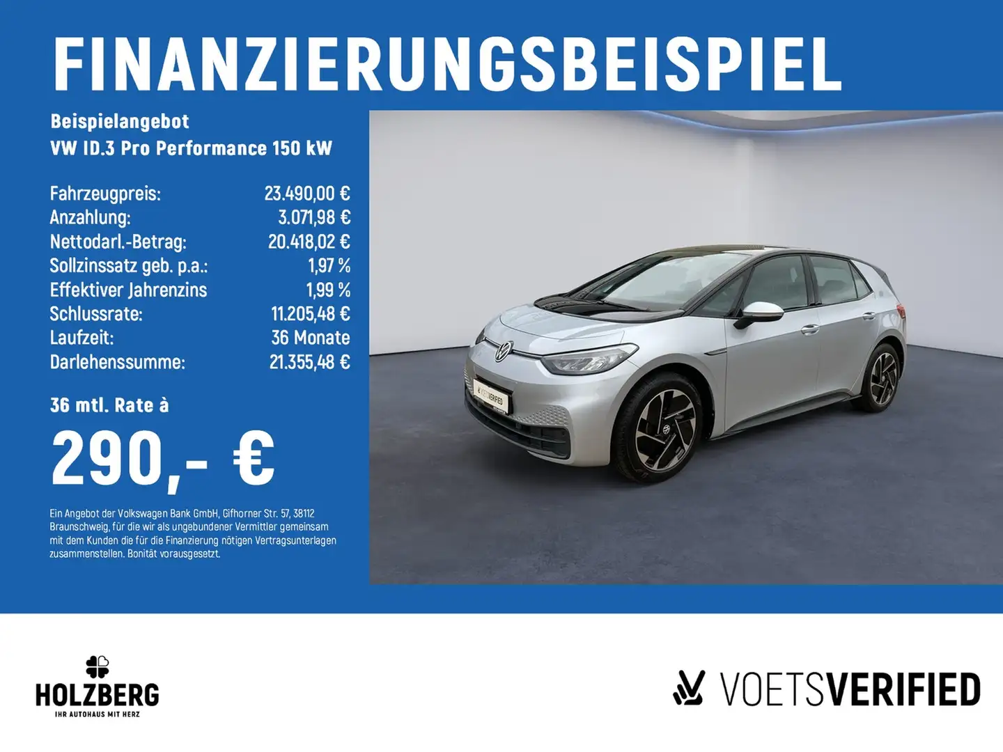 Volkswagen ID.3 Pro Performance 150 kW NAVI+ACC+LED Silber - 2