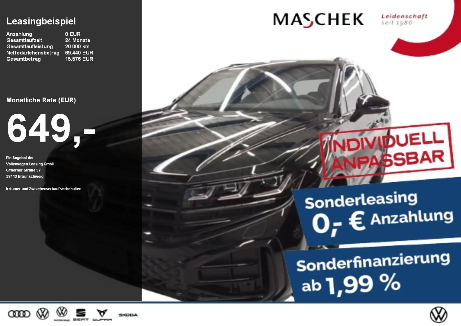Volkswagen Touareg R-Line Sonderleasing Standh. Luftfwk IQLight Černá - 1