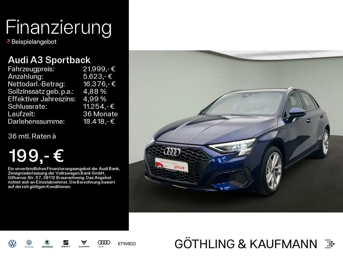 Audi A3 40 TFSIe S tro*HUD*LED*Virtual*Navi Blau - 1