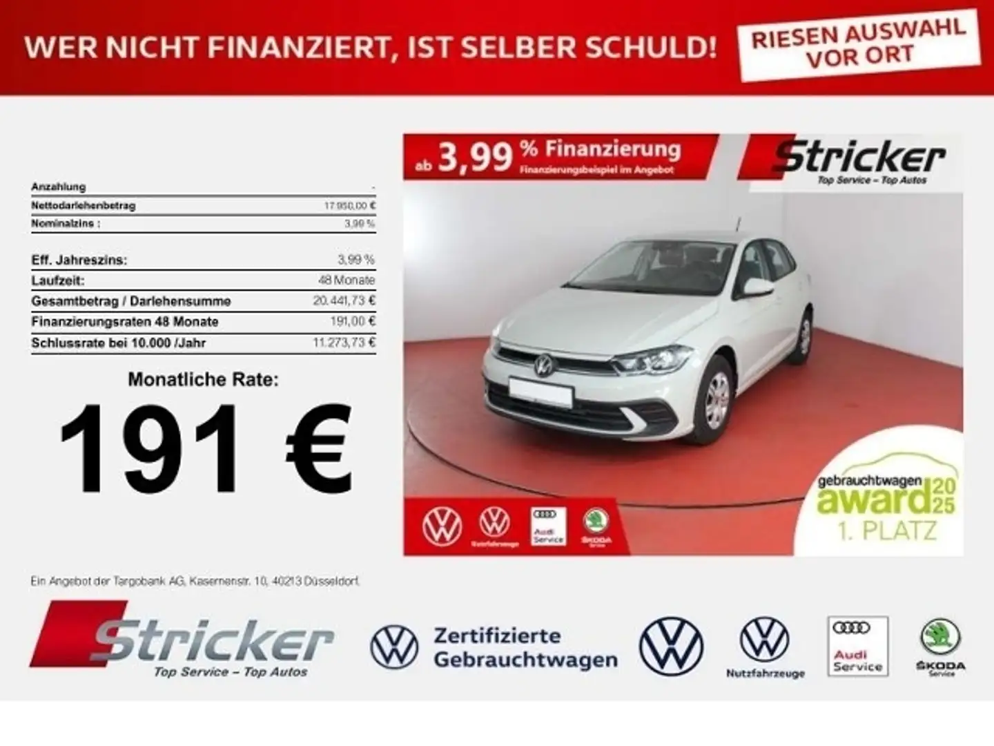 Volkswagen Polo 1.0 191,-ohne Anzahlung App-Connect Grau - 1
