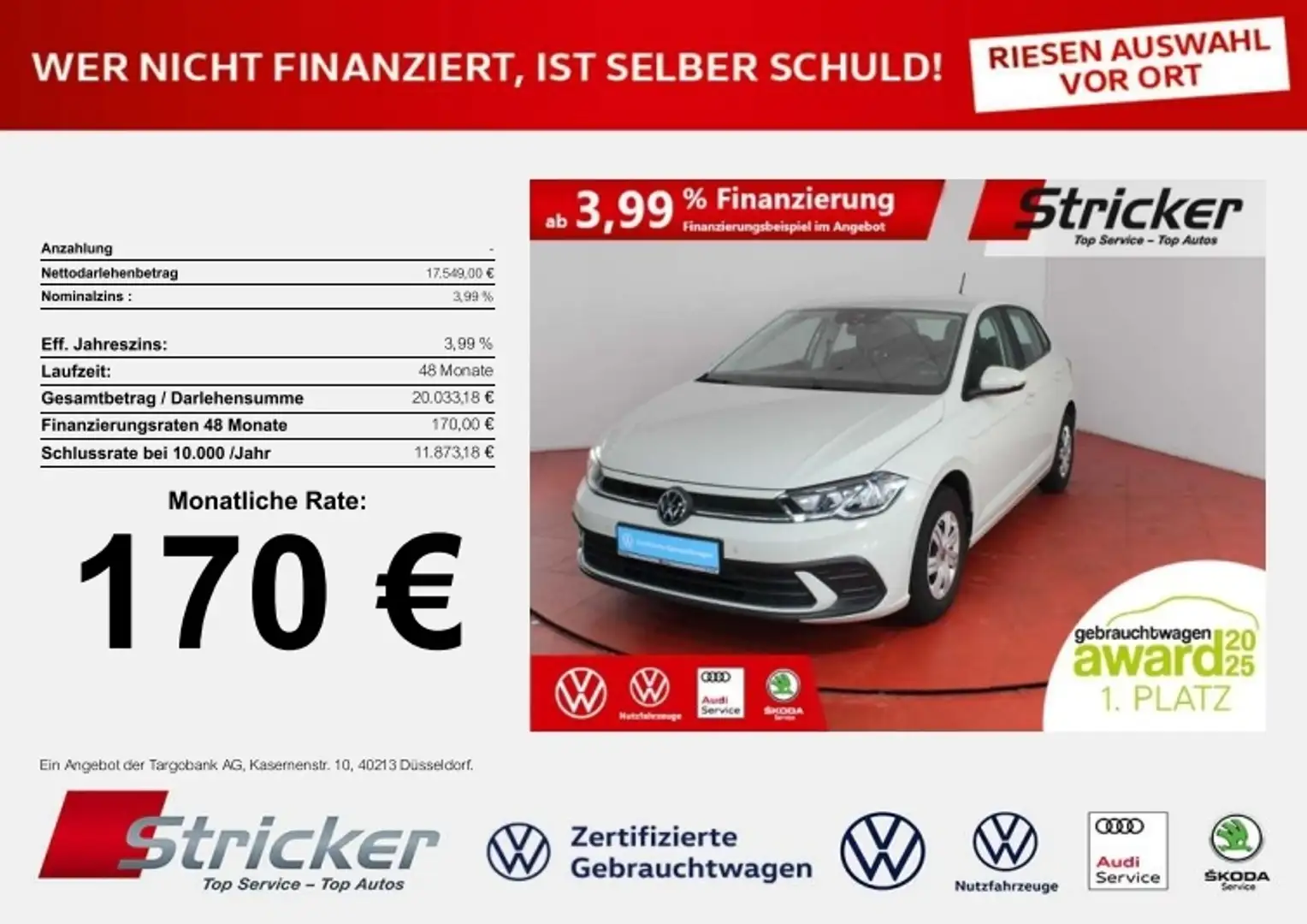 Volkswagen Polo 1.0 170,-ohne Anzahlung App-Connect Grau - 1
