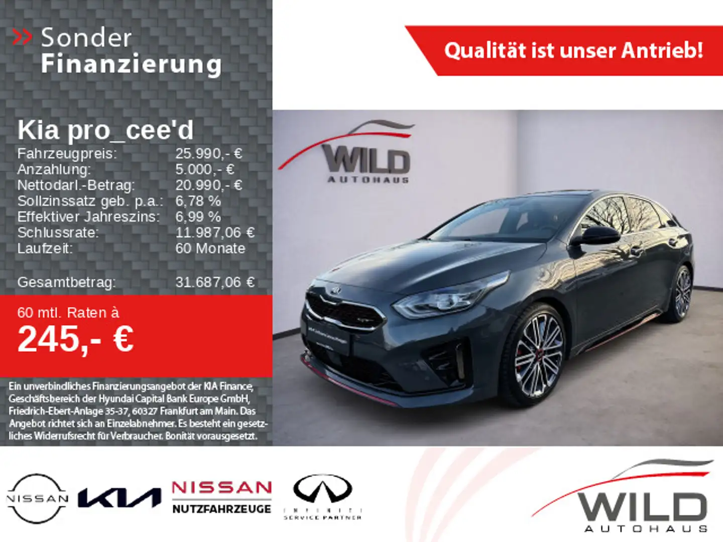 Kia ProCeed / pro_cee'd Proceed 1.6 T-GDI GT, JBL, PDC, SHZ v+h Grau - 1