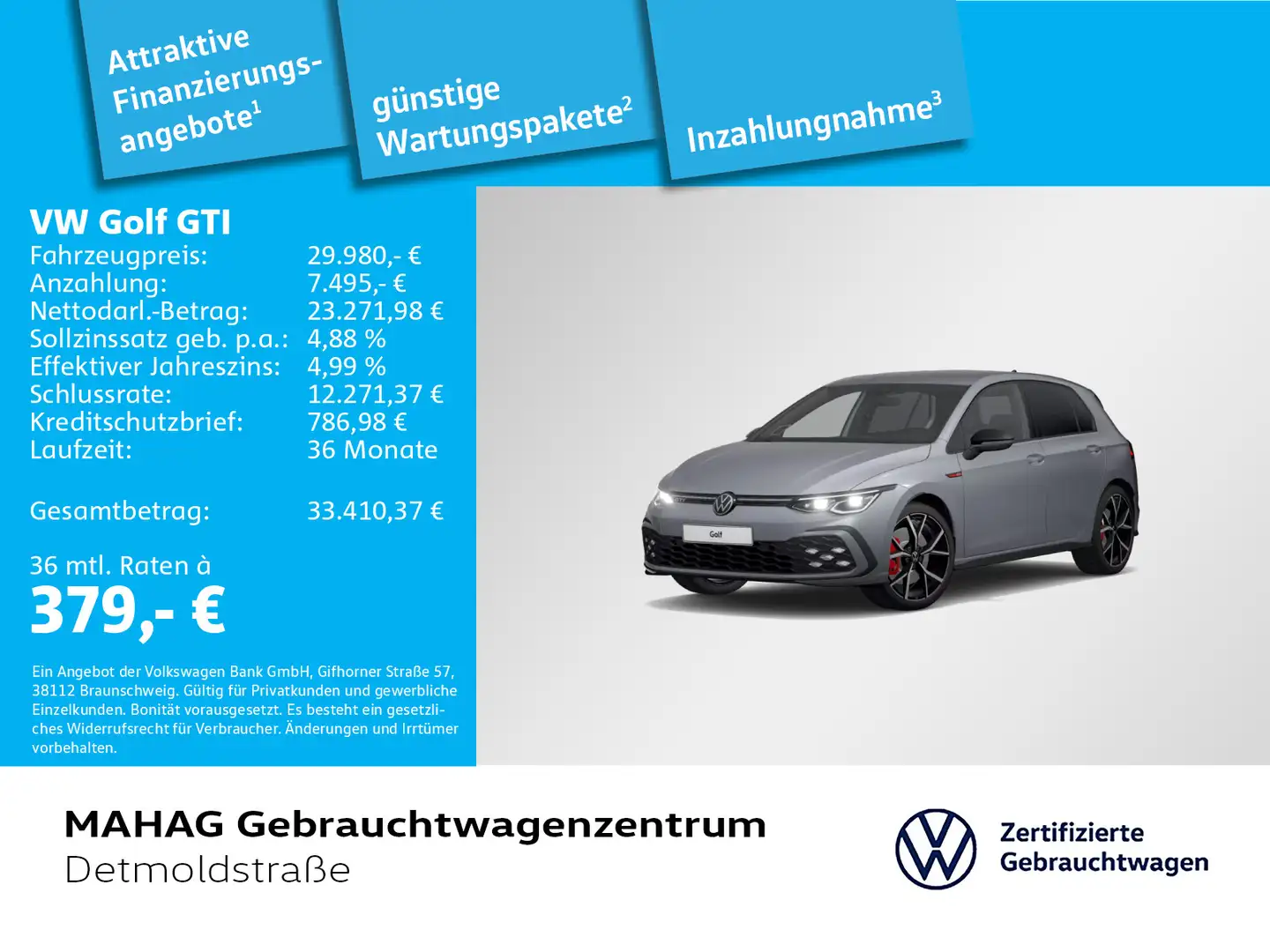 Volkswagen Golf GTI Golf VIII GTI 2.0 TSI IQ.Light Navi ParkPilot Re Grau - 1