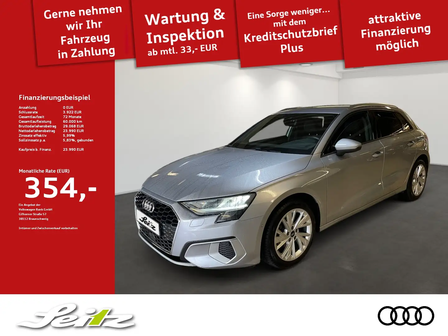 Audi A3 Sportback 30 TFSI advanced *LED*PDC*NAVI*STANDH* Zilver - 1