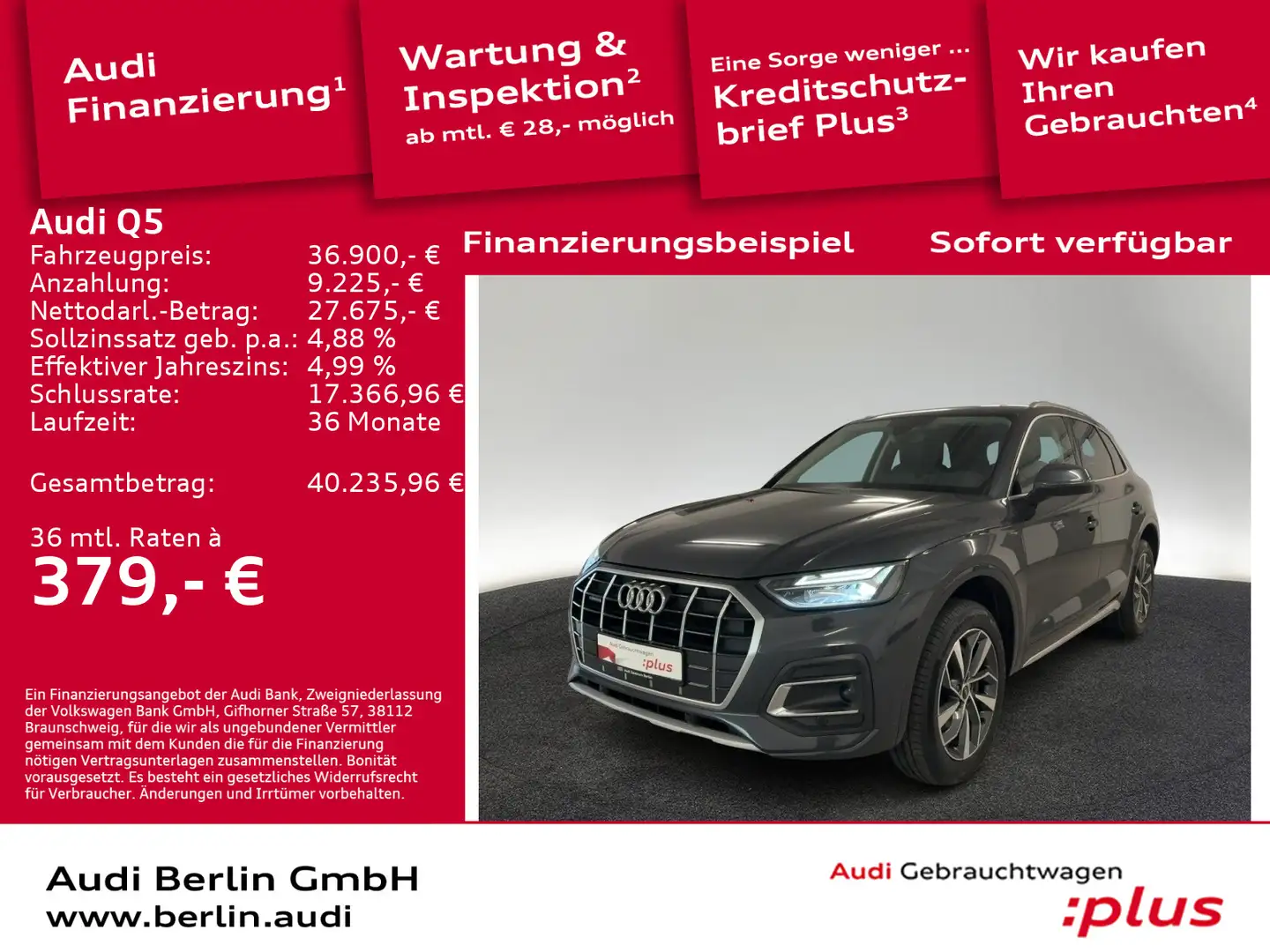 Audi Q5 Advanced 40 TDI qu.S tr. AHK LED RFK PANO Grau - 1
