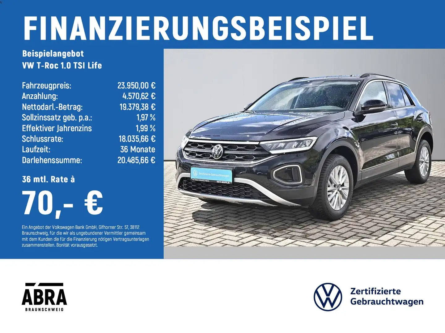 Volkswagen T-Roc 1.0 TSI Life LED+NAVI+PDC+LANE+DAB+ Noir - 2