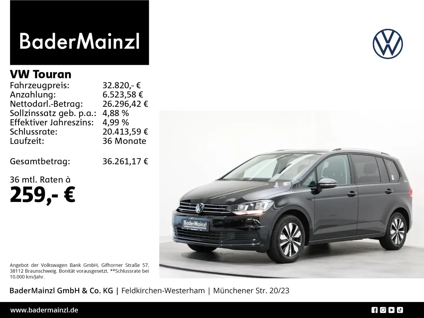Volkswagen Touran 1.5 TSI DSG Goal 7-Sitz Kamera Navi ACC Schwarz - 1