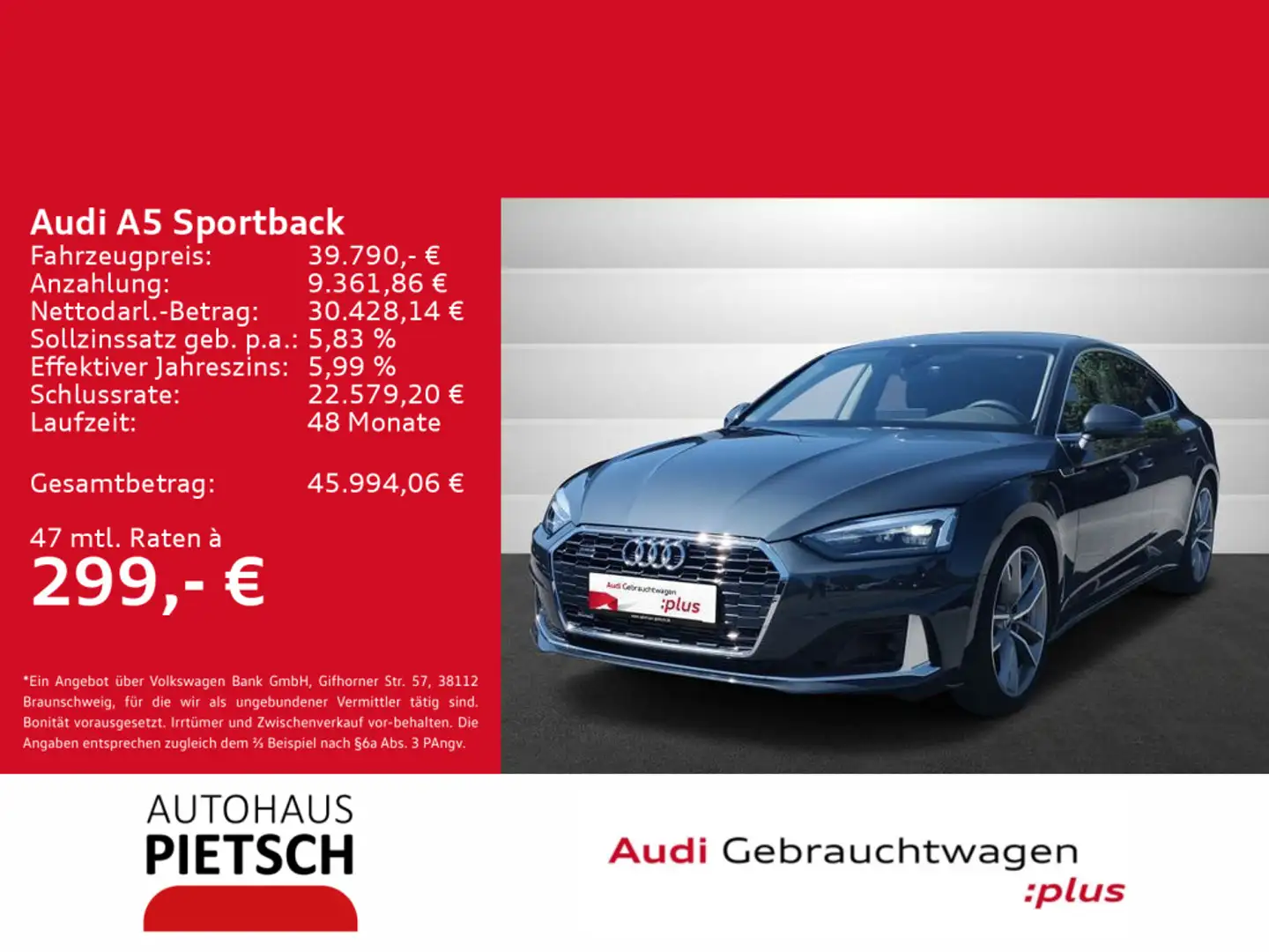 Audi A5 40 TFSI quattro Advanced AHK ACC Gris - 1