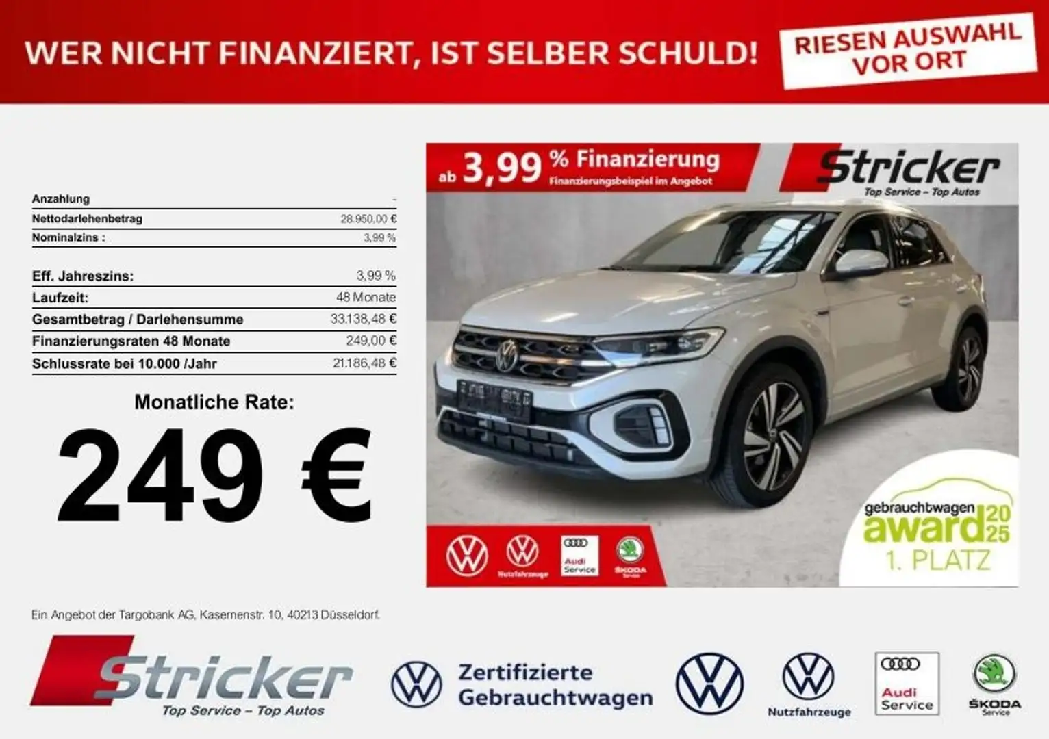 Volkswagen T-Roc R-Line 1.5TSI DSG 249,-ohne Anzahlung Kamera ACC Grau - 1