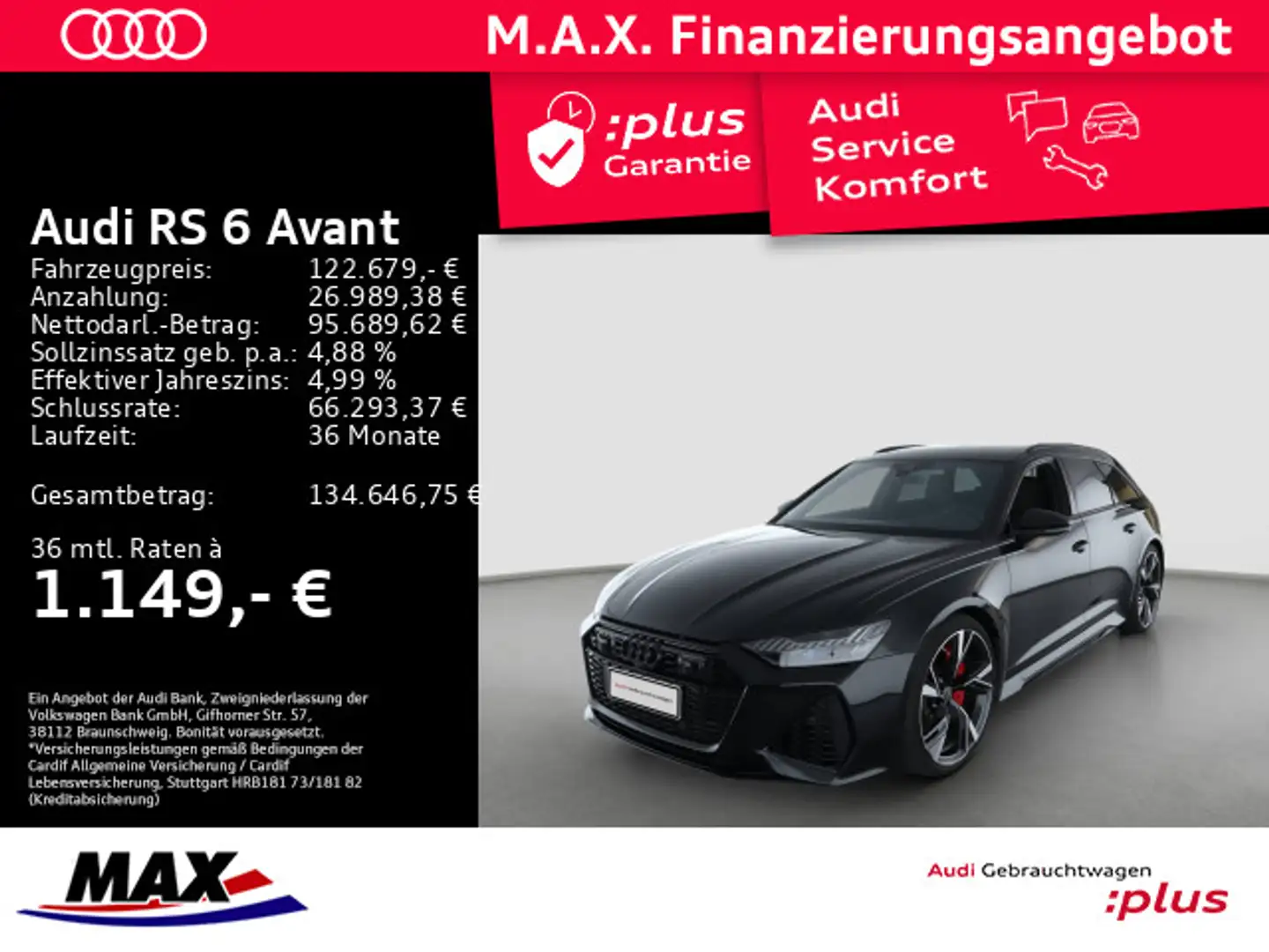 Audi RS6 RS6 Avant 4.0 TFSI PERFORMANCE QU MATRIX+PANO+KA Schwarz - 1