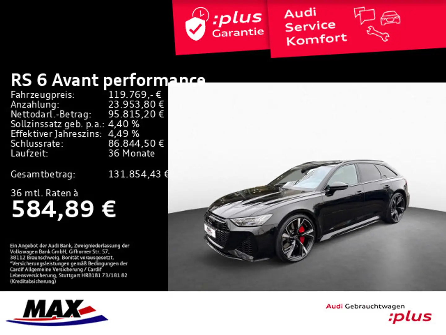 Audi RS6 RS6 Avant PERFORMANCE 4.0 TFSI QU MATRIX+PANO+KA Schwarz - 1