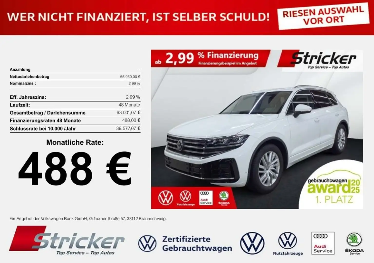 Volkswagen Touareg Elegance 2.0TSI DSG 4M 488,-ohne Anzahlung AHK Lu Weiß - 2