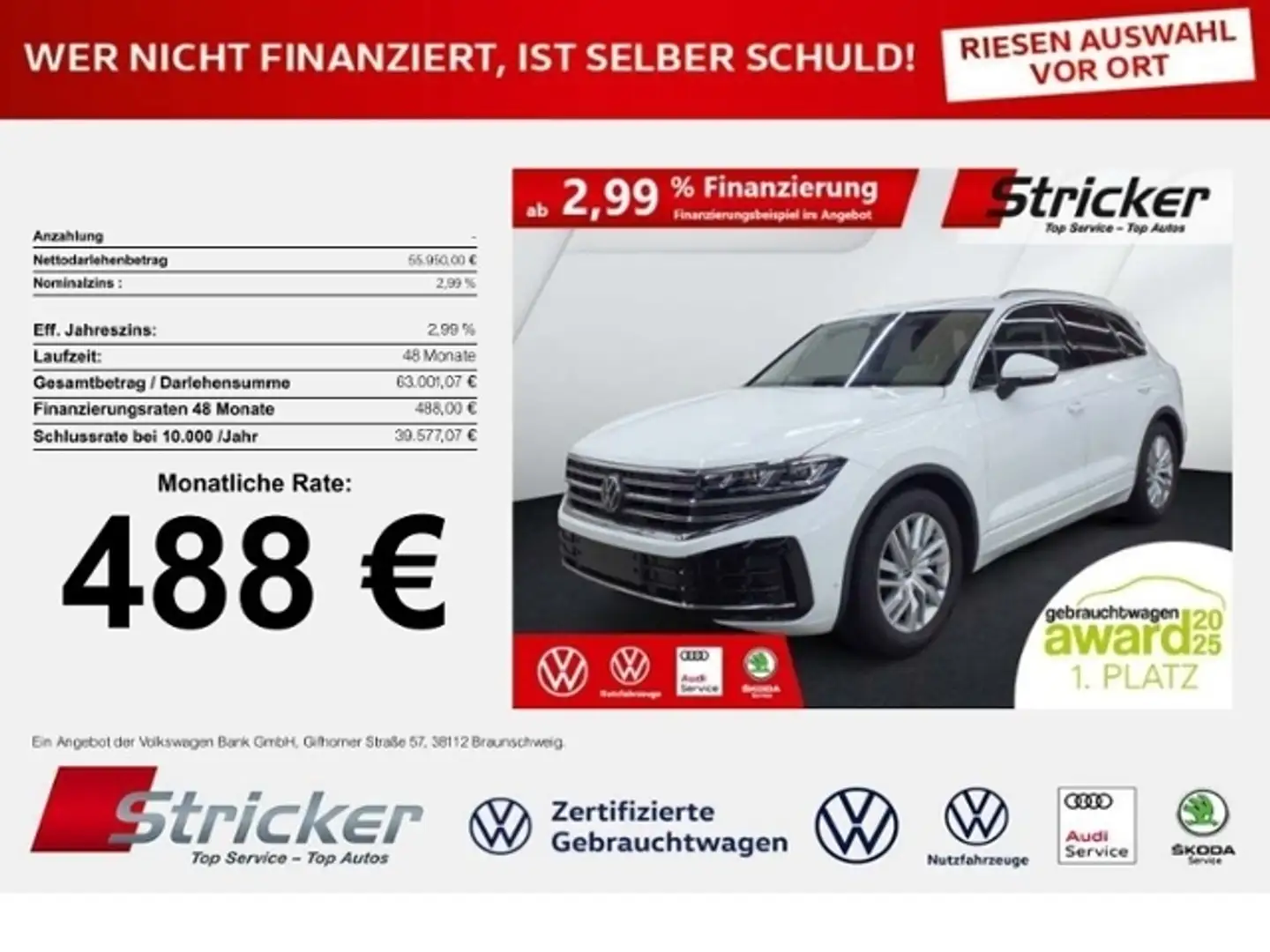 Volkswagen Touareg Elegance 2.0TSI DSG 4M 488,-ohne Anzahlung AHK Lu Weiß - 1