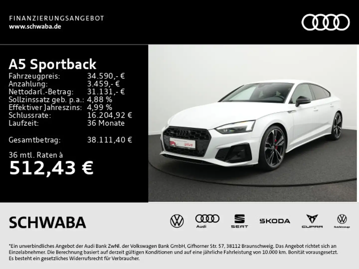 Audi A5 2x S line 40 TDI qu.*MATRIX*ACC*B&O Weiß - 1