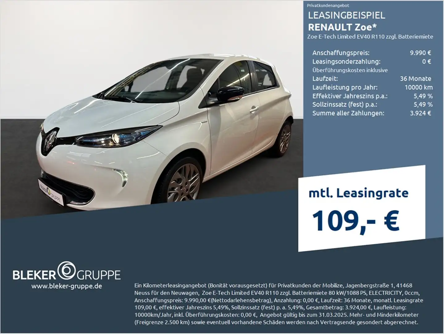 Renault ZOE Limited Z.E. 40 R110 Mietbatterie Weiß - 1