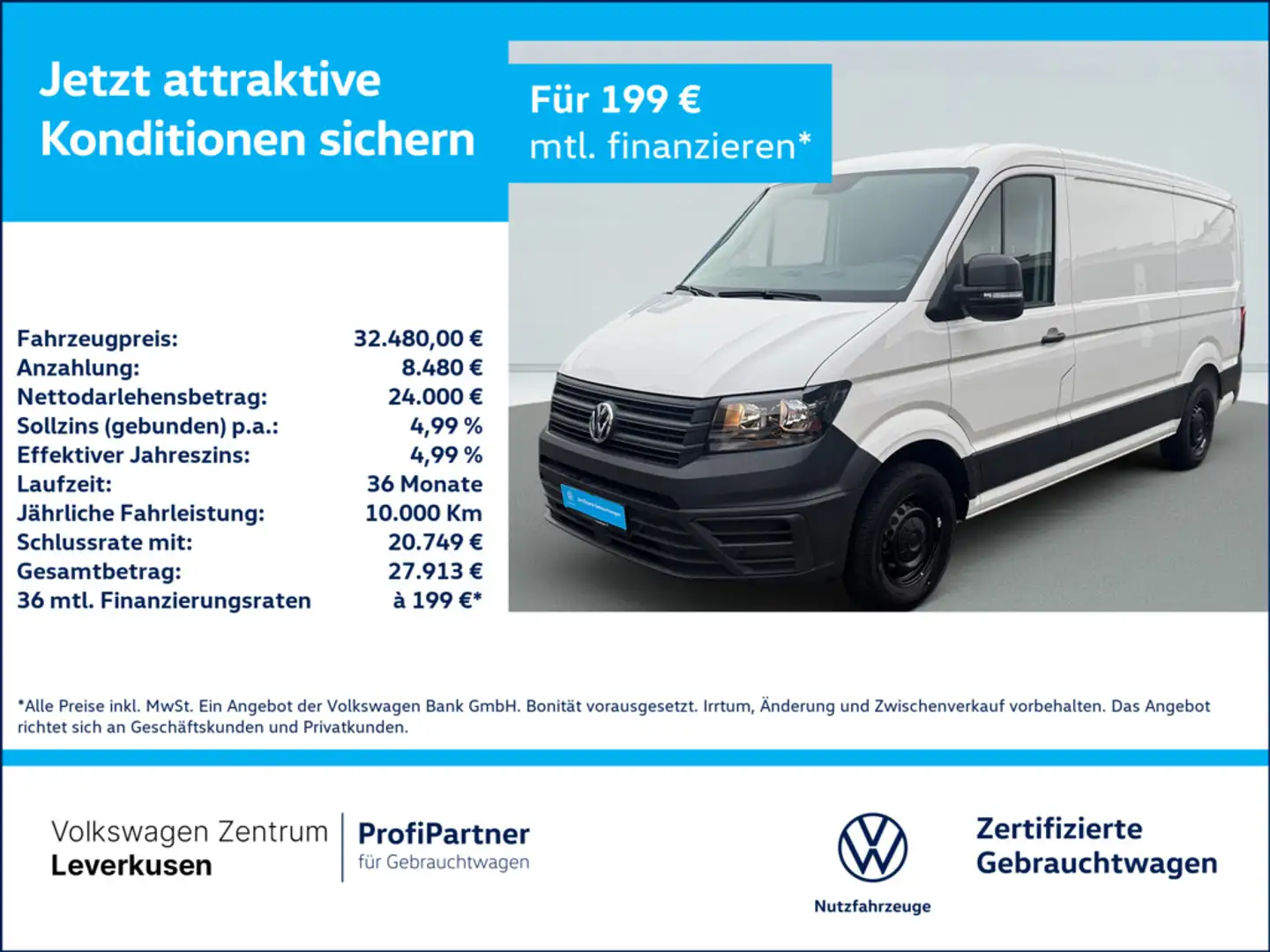 Volkswagen Crafter Kasten MR L2H1 AHK KAM CARPLAY PDC KL Weiß - 1