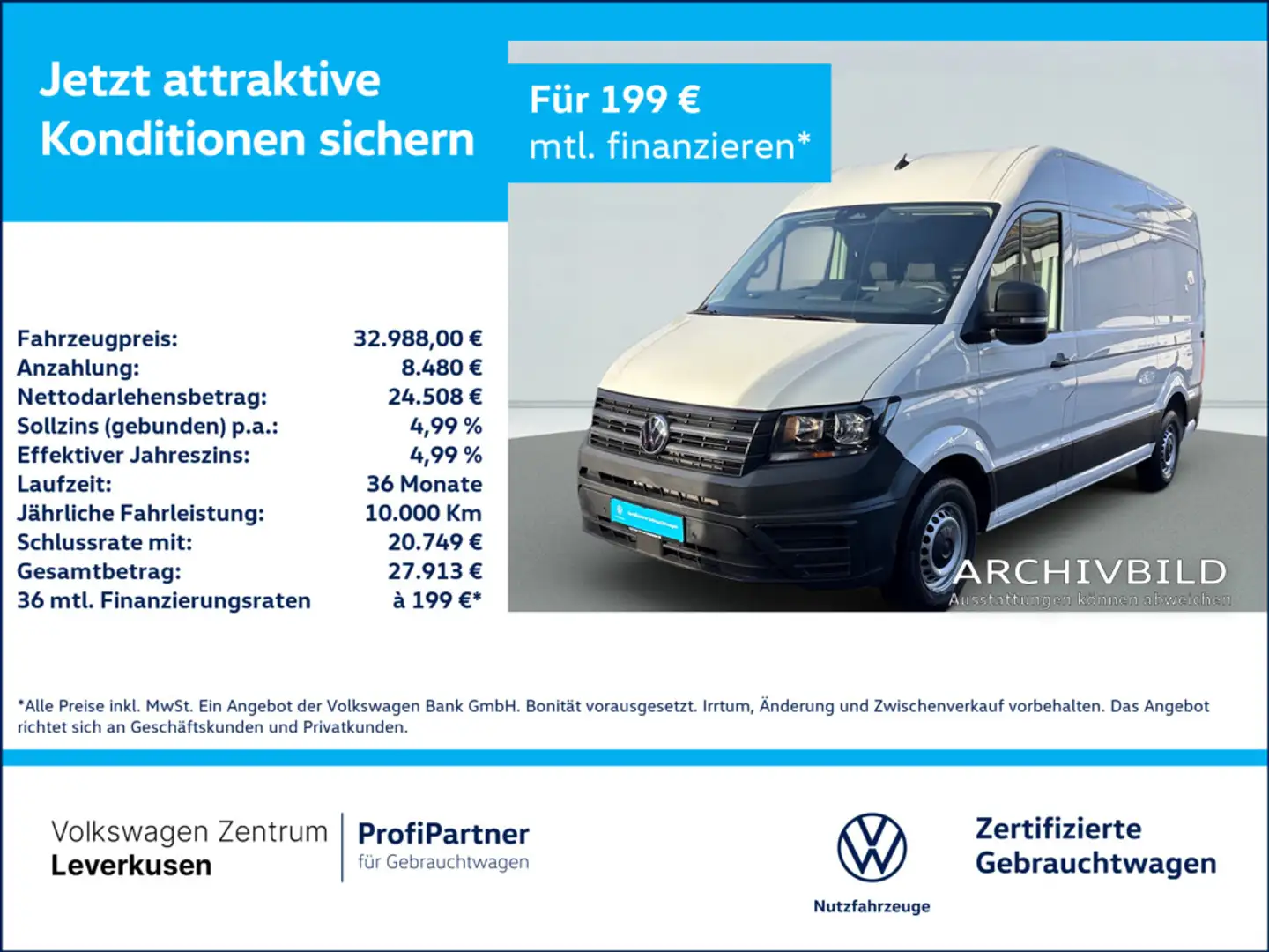 Volkswagen Crafter Kasten MR L2H1 AHK KAM CARPLAY PDC KL Weiß - 1